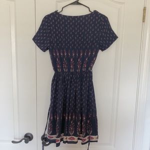 159 MA BOUTIQUE✨Navy Blue Floral A-Line Crew Neck Short Sleeve Dress Size Small